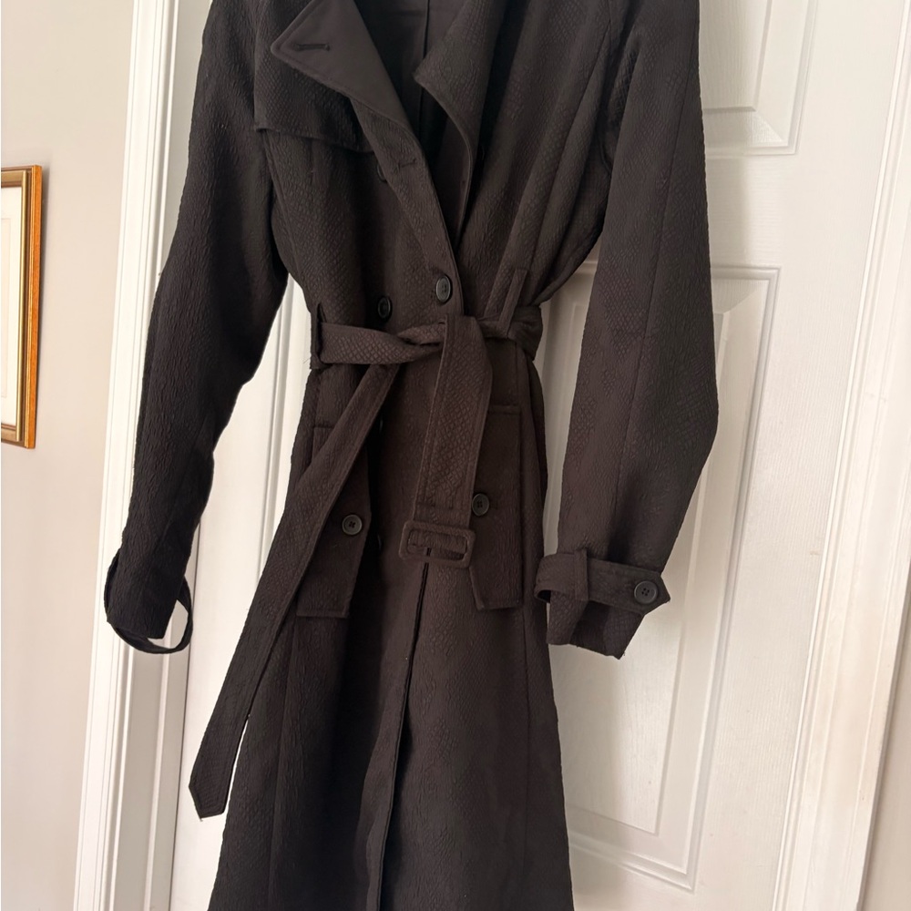 Altuzarra Women's Black Snakeskin Textured Trench Coat with Belt Sz Large